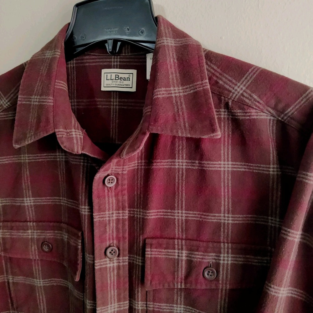 LL Bean Flannel Shacket Mens Large Tall Jacket Plaid Long Sleeve Button Shirt